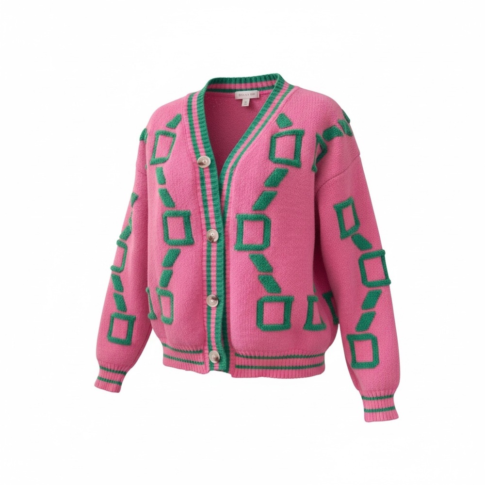Vibrant Pink and Green Women's Cardigan
